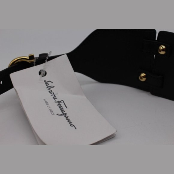 $495 Salvatore Ferragamo DARK BROWN CALF Leather GOLD STUDS Belt Size 70,80,85 - Picture 5 of 7